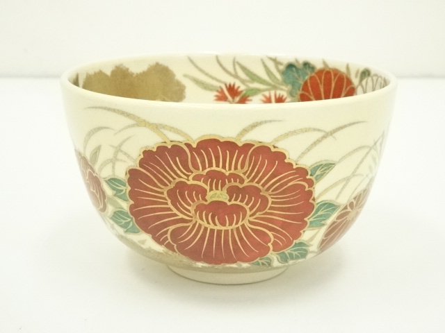 時代物　菊絵粉引茶碗　京焼　時代箱　 茶碗　割高台　骨董品　茶道具 時代物 菊絵粉引茶碗 京焼 時代箱 茶碗 割高台 骨董品 茶道具